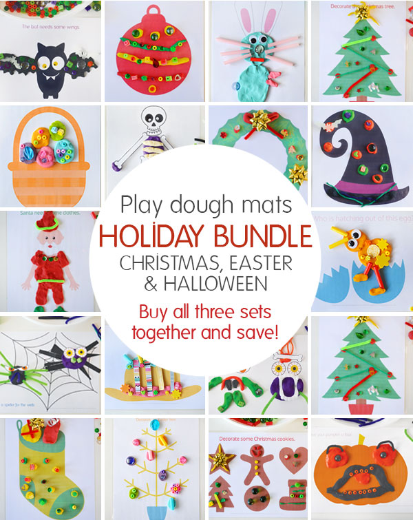 Play dough mats - Holiday Bundle. Buy all three sets - Christmas, Easter and Halloween together and save.