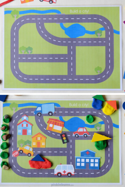 city-play-dough-mats-map City Play Dough Set - 6 play dough mats and a page of printable accessories