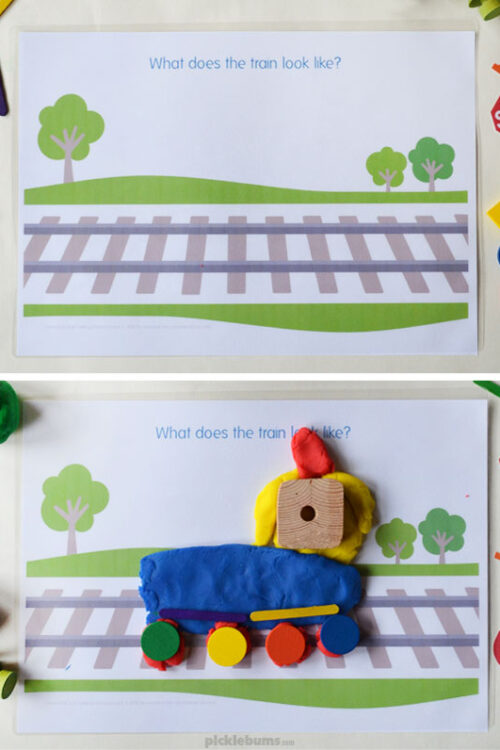 city-play-dough-mats-train City Play Dough Set - 6 play dough mats and a page of printable accessories