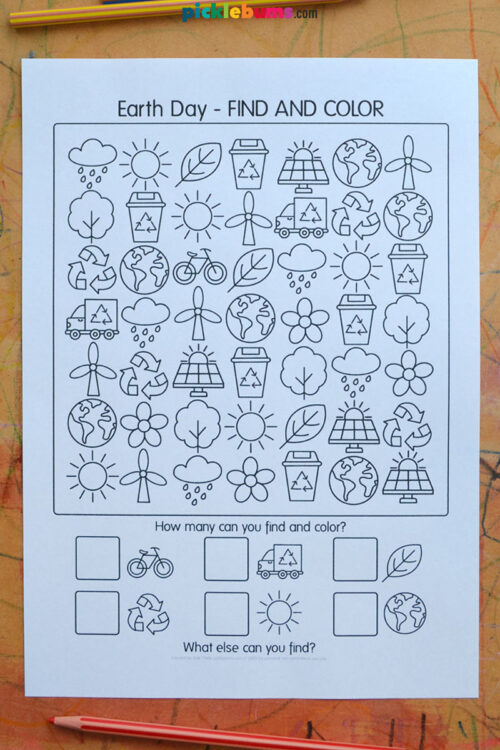 earth-day-find-and-color-easy-no-numbers Easier Earth Day find and colour page with no numbers