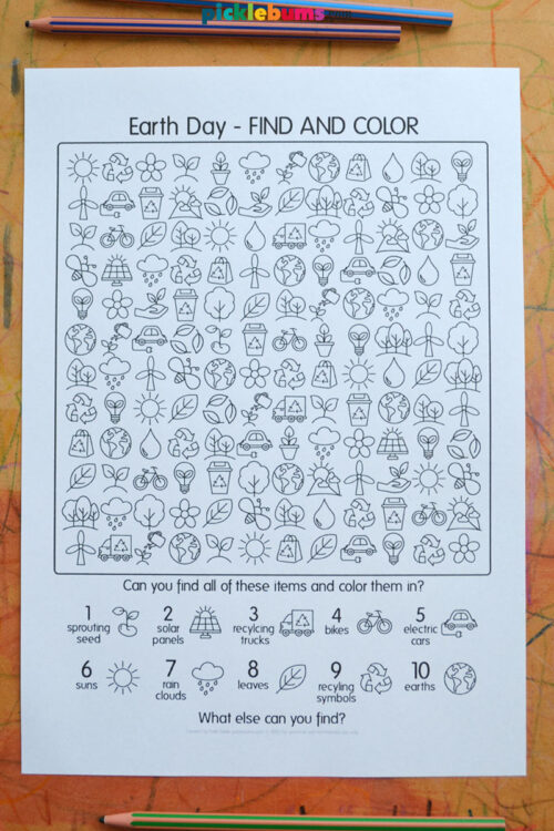 earth-day-find-and-colour-hard-numbers Harder Earth Day find and colour page with numbers