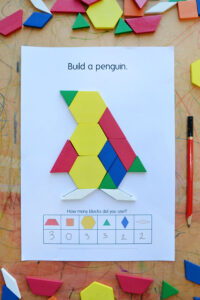 penguin pattern block mat - count how many blocks