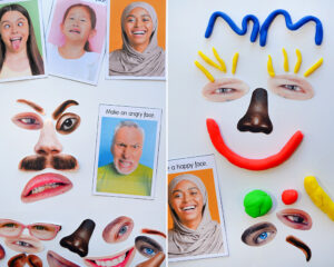 faces made with printable face parts and emotions cards