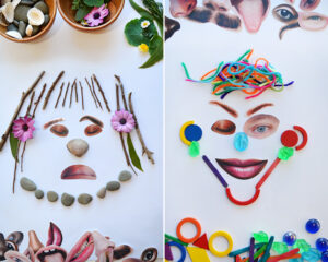 faces made with face parts printables and loose parts