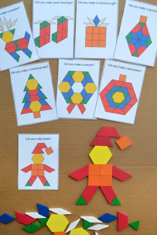 Christmas pattern block cards Christmas Pattern Block challenge cards